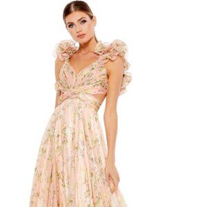 MAC DUGGAL RUFFLE TIERED FLORAL CUT-OUT CHIFFON GOWN SIZE 10